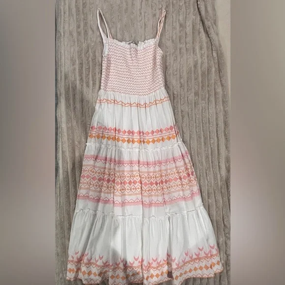 Zara White Maxi Dress with Pink and Orange Accents - Picture 3 of 6